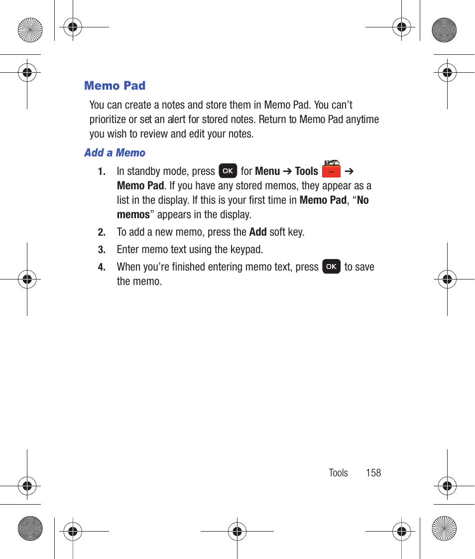 Memo pad, Add a memo | Samsung SCH-R260DAAUSC User Manual | Page 163 / 271