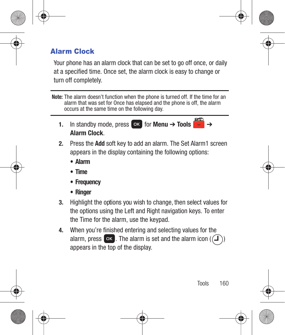 Alarm clock | Samsung SCH-R260DAAUSC User Manual | Page 165 / 271