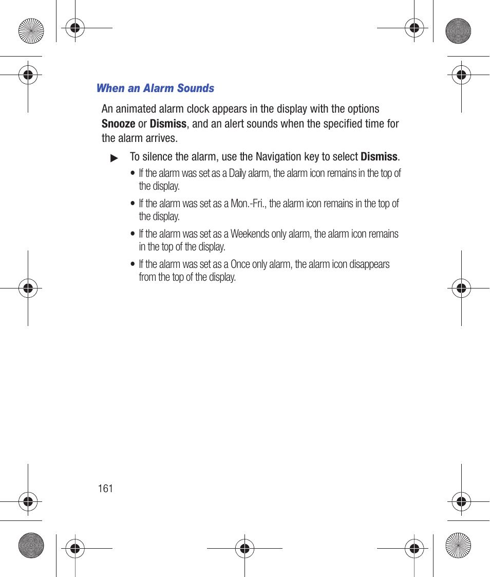 When an alarm sounds | Samsung SCH-R260DAAUSC User Manual | Page 166 / 271