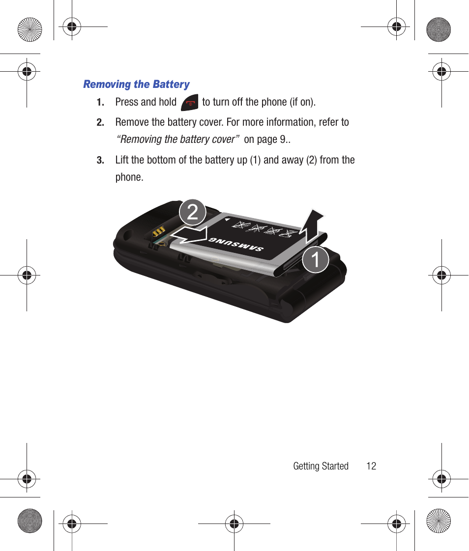 Removing the battery | Samsung SCH-R260DAAUSC User Manual | Page 17 / 271