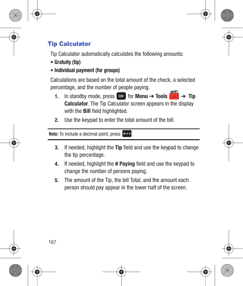 Tip calculator | Samsung SCH-R260DAAUSC User Manual | Page 172 / 271