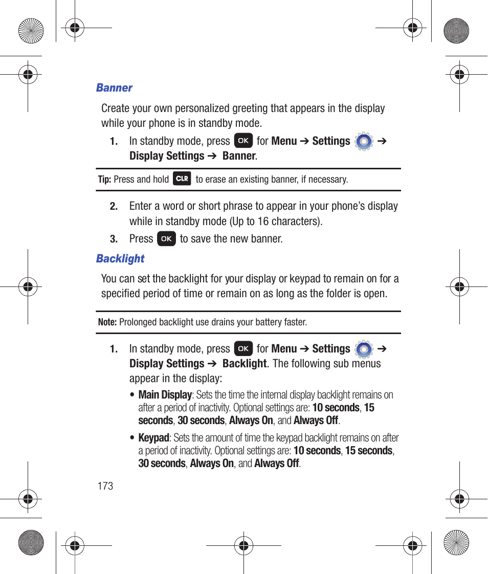 Banner, Backlight | Samsung SCH-R260DAAUSC User Manual | Page 178 / 271