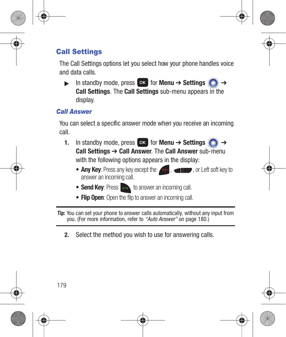 Call settings, Call answer | Samsung SCH-R260DAAUSC User Manual | Page 184 / 271