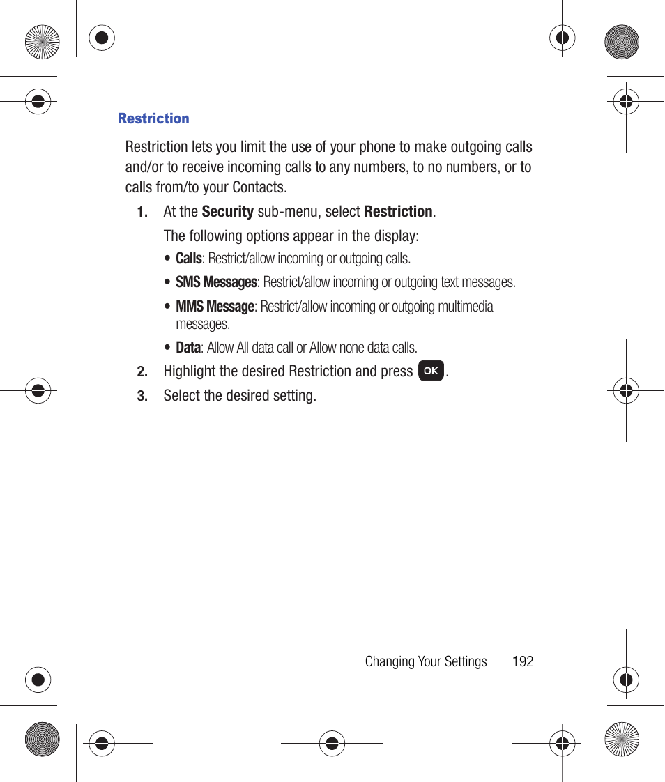 Restriction | Samsung SCH-R260DAAUSC User Manual | Page 197 / 271