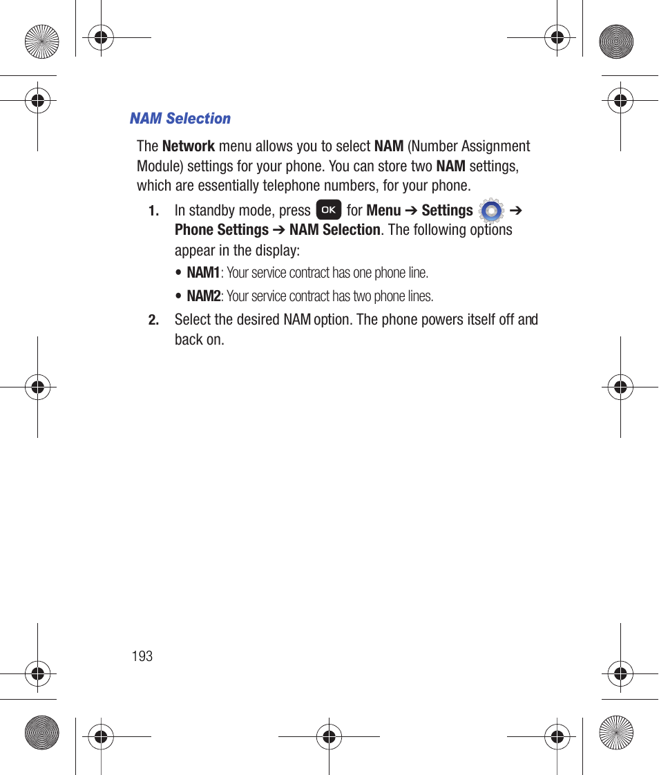 Nam selection | Samsung SCH-R260DAAUSC User Manual | Page 198 / 271