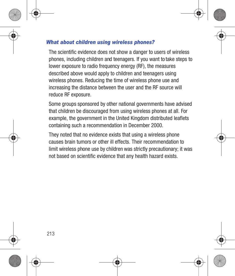 What about children using wireless phones | Samsung SCH-R260DAAUSC User Manual | Page 218 / 271