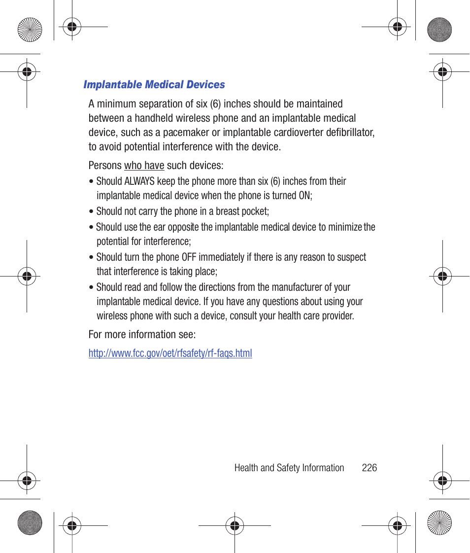 Implantable medical devices | Samsung SCH-R260DAAUSC User Manual | Page 231 / 271