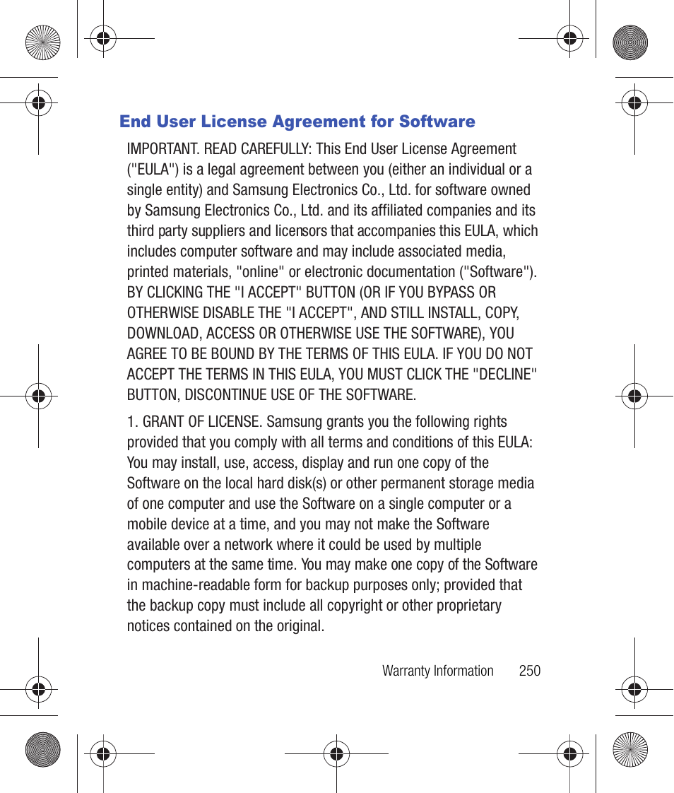 End user license agreement for software | Samsung SCH-R260DAAUSC User Manual | Page 255 / 271