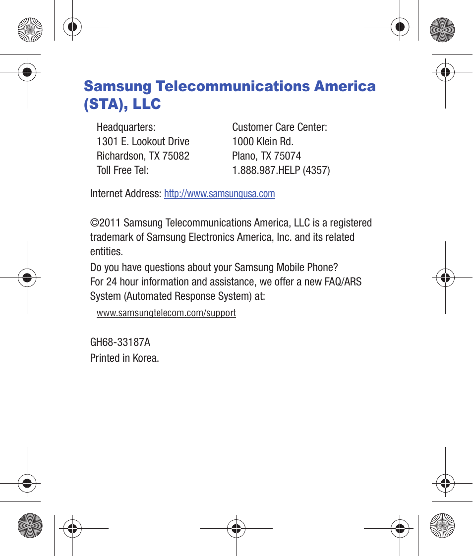 Samsung telecommunications america (sta), llc | Samsung SCH-R260DAAUSC User Manual | Page 3 / 271