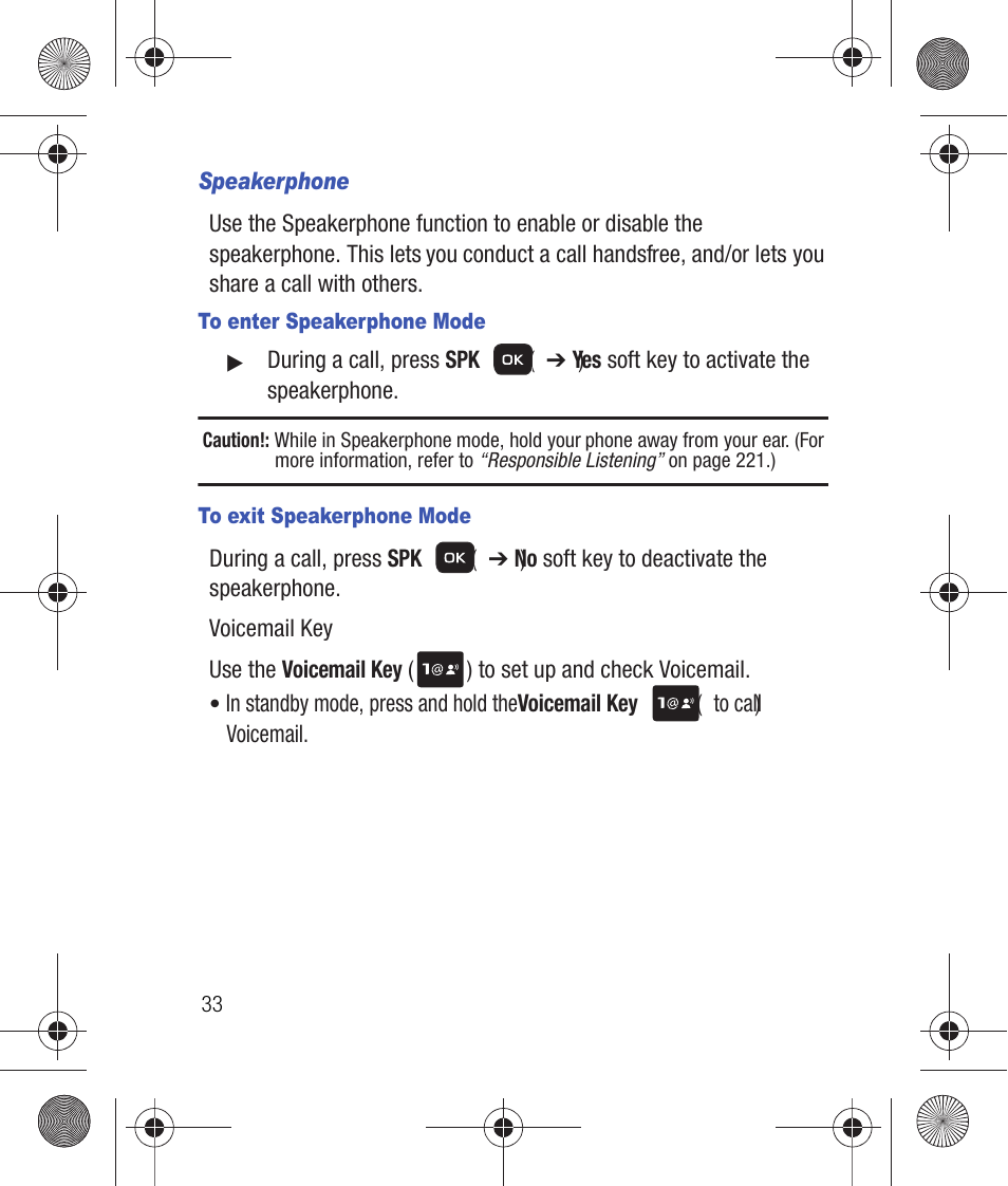 Speakerphone, To enter speakerphone mode, To exit speakerphone mode | Samsung SCH-R260DAAUSC User Manual | Page 38 / 271