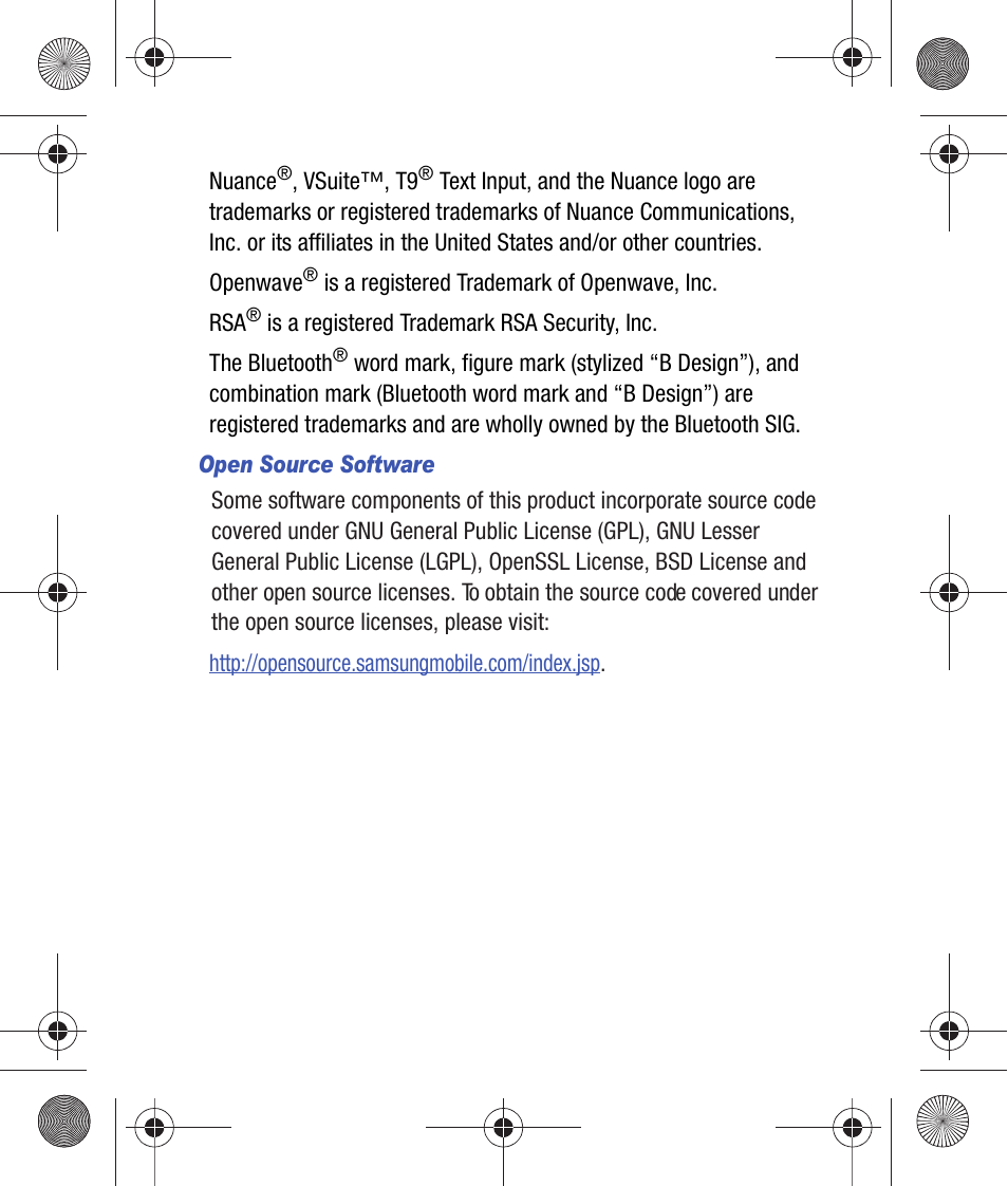 Open source software | Samsung SCH-R260DAAUSC User Manual | Page 4 / 271