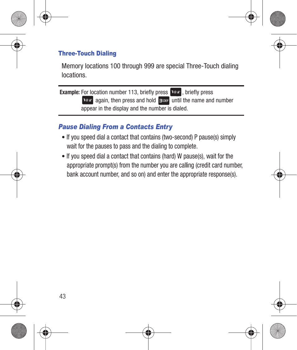 Three-touch dialing, Pause dialing from a contacts entry | Samsung SCH-R260DAAUSC User Manual | Page 48 / 271