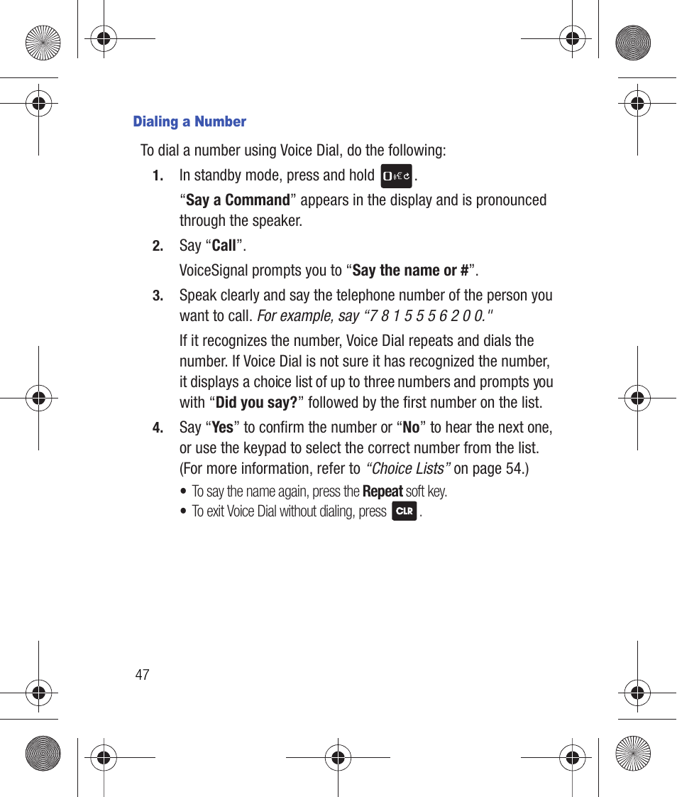 Dialing a number | Samsung SCH-R260DAAUSC User Manual | Page 52 / 271