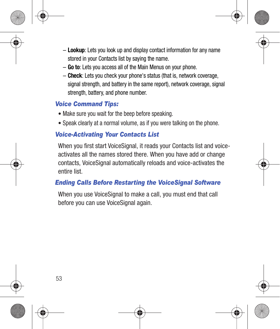 Voice command tips, Voice-activating your contacts list | Samsung SCH-R260DAAUSC User Manual | Page 58 / 271