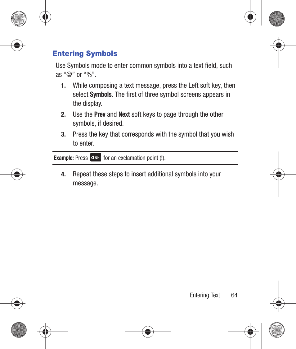 Entering symbols | Samsung SCH-R260DAAUSC User Manual | Page 69 / 271