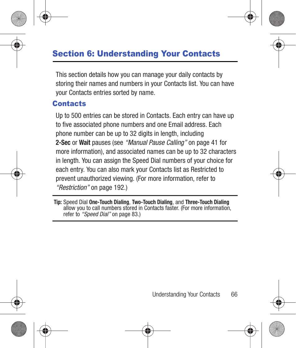 Section 6: understanding your contacts, Contacts, Section 5: understanding your contacts | Samsung SCH-R260DAAUSC User Manual | Page 71 / 271