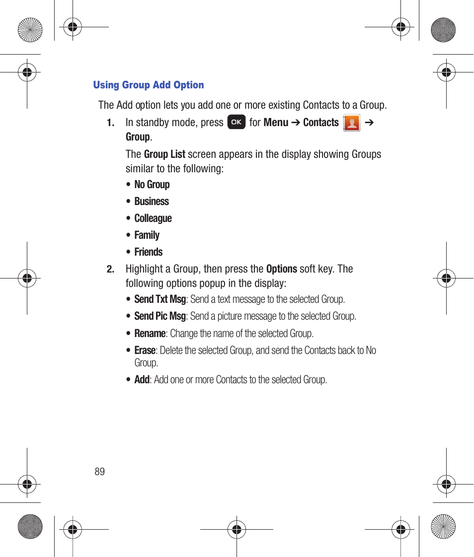 Using group add option | Samsung SCH-R260DAAUSC User Manual | Page 94 / 271