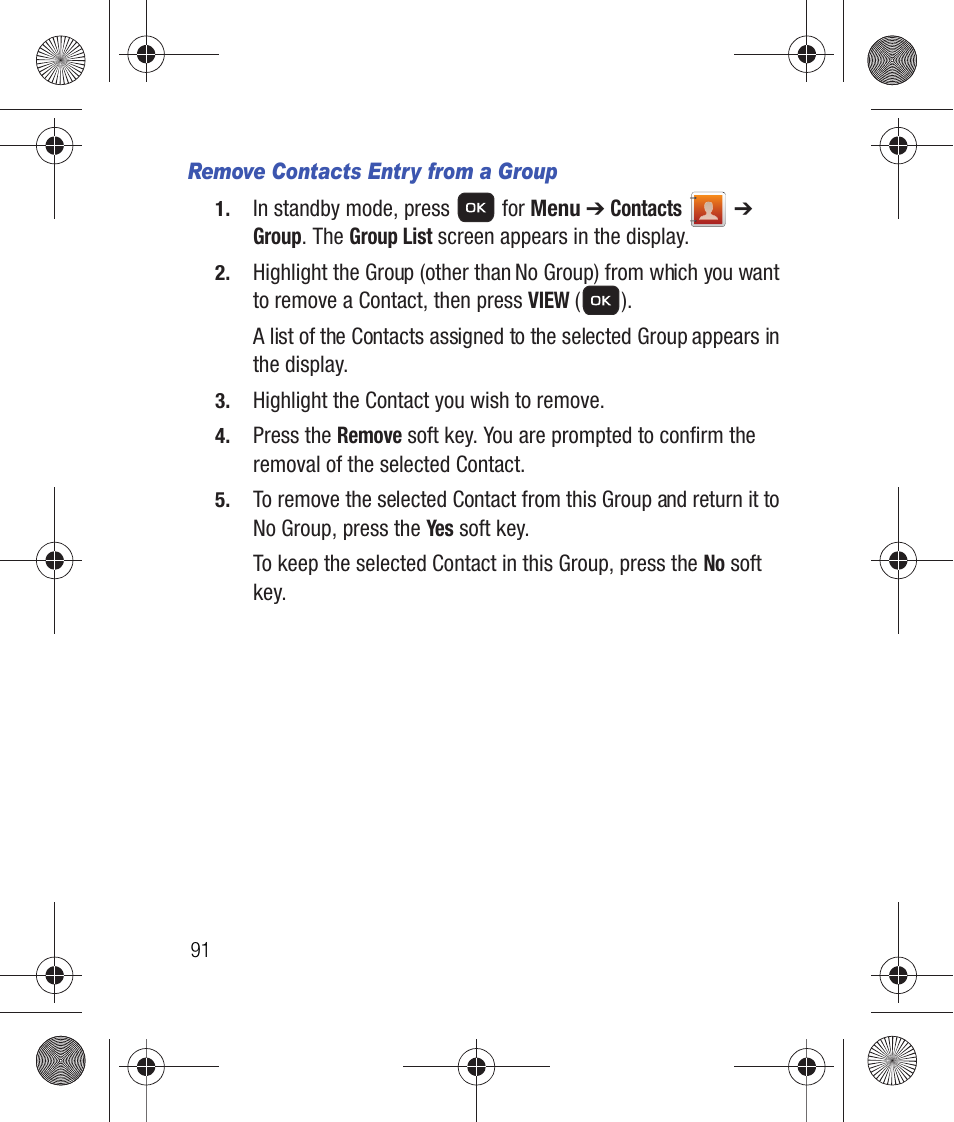 Remove contacts entry from a group | Samsung SCH-R260DAAUSC User Manual | Page 96 / 271