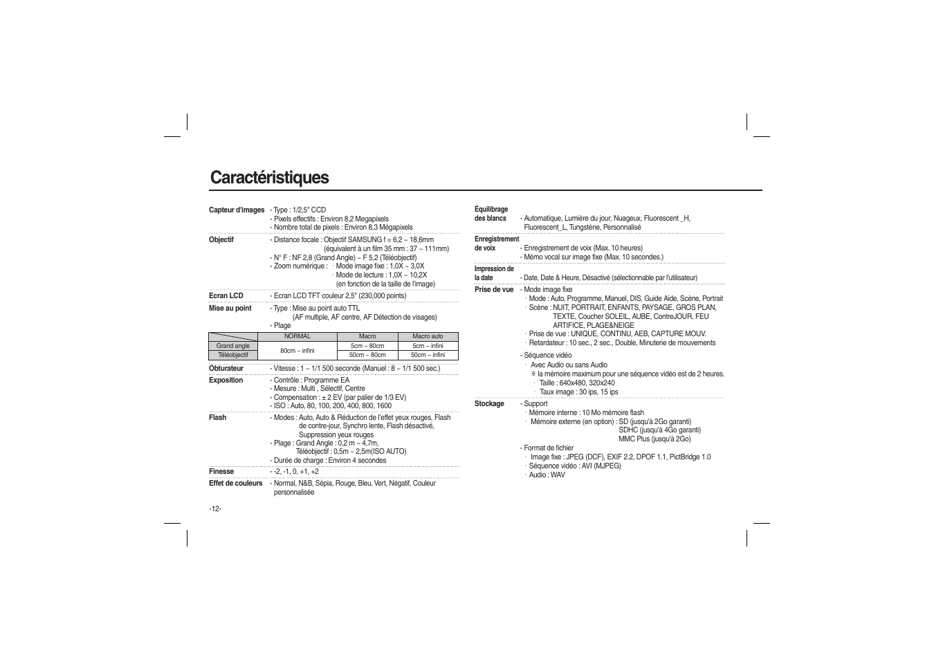 Caractéristiques | Samsung EC-L100ZSBA-US User Manual | Page 45 / 114