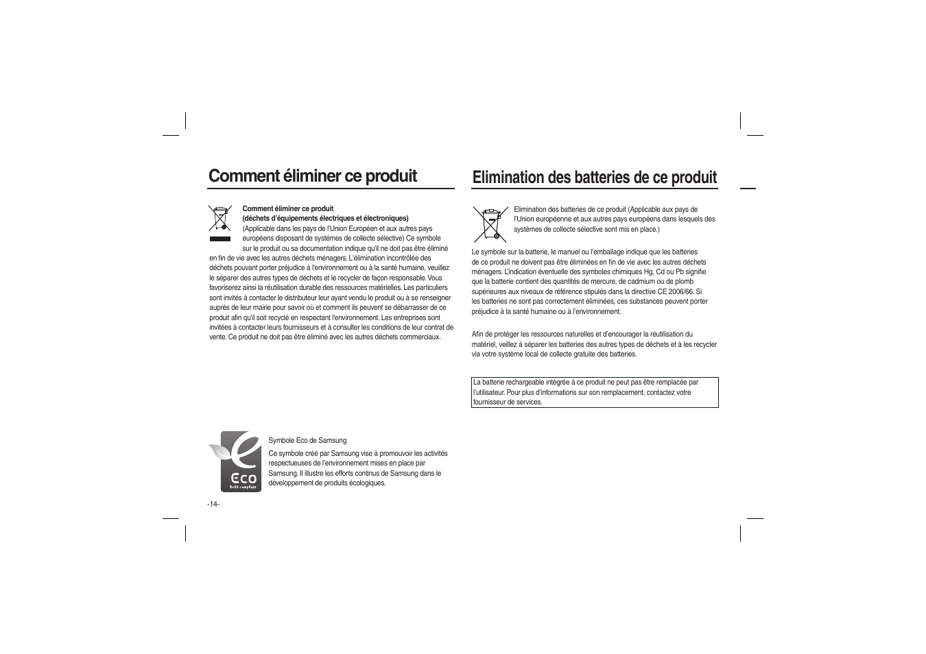 Comment éliminer ce produit, Elimination des batteries de ce produit | Samsung EC-L100ZSBA-US User Manual | Page 47 / 114