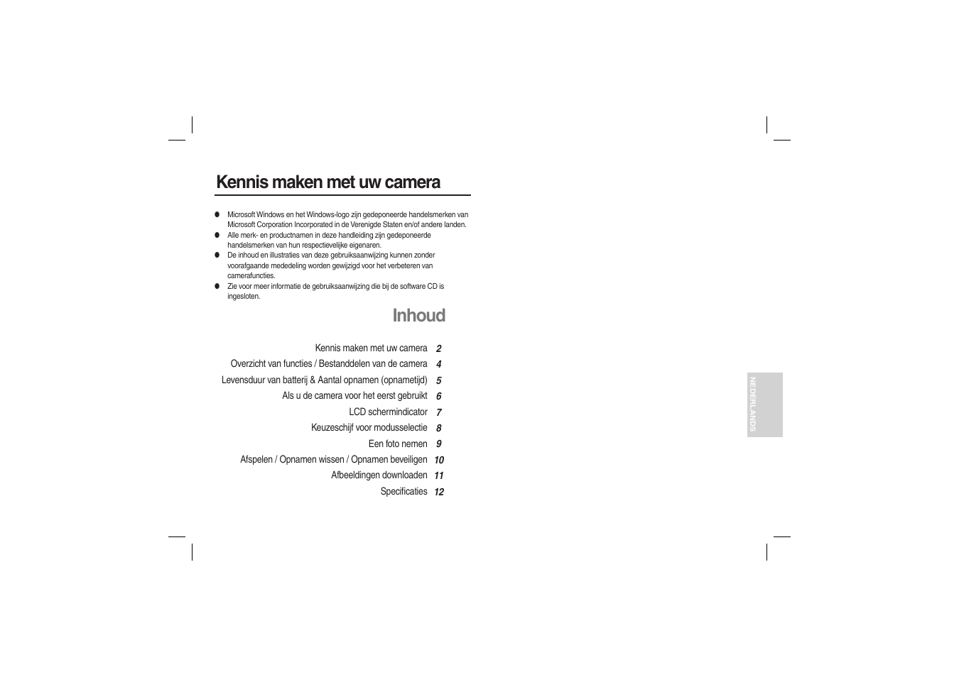 Kennis maken met uw camera, Inhoud | Samsung EC-L100ZSBA-US User Manual | Page 82 / 114