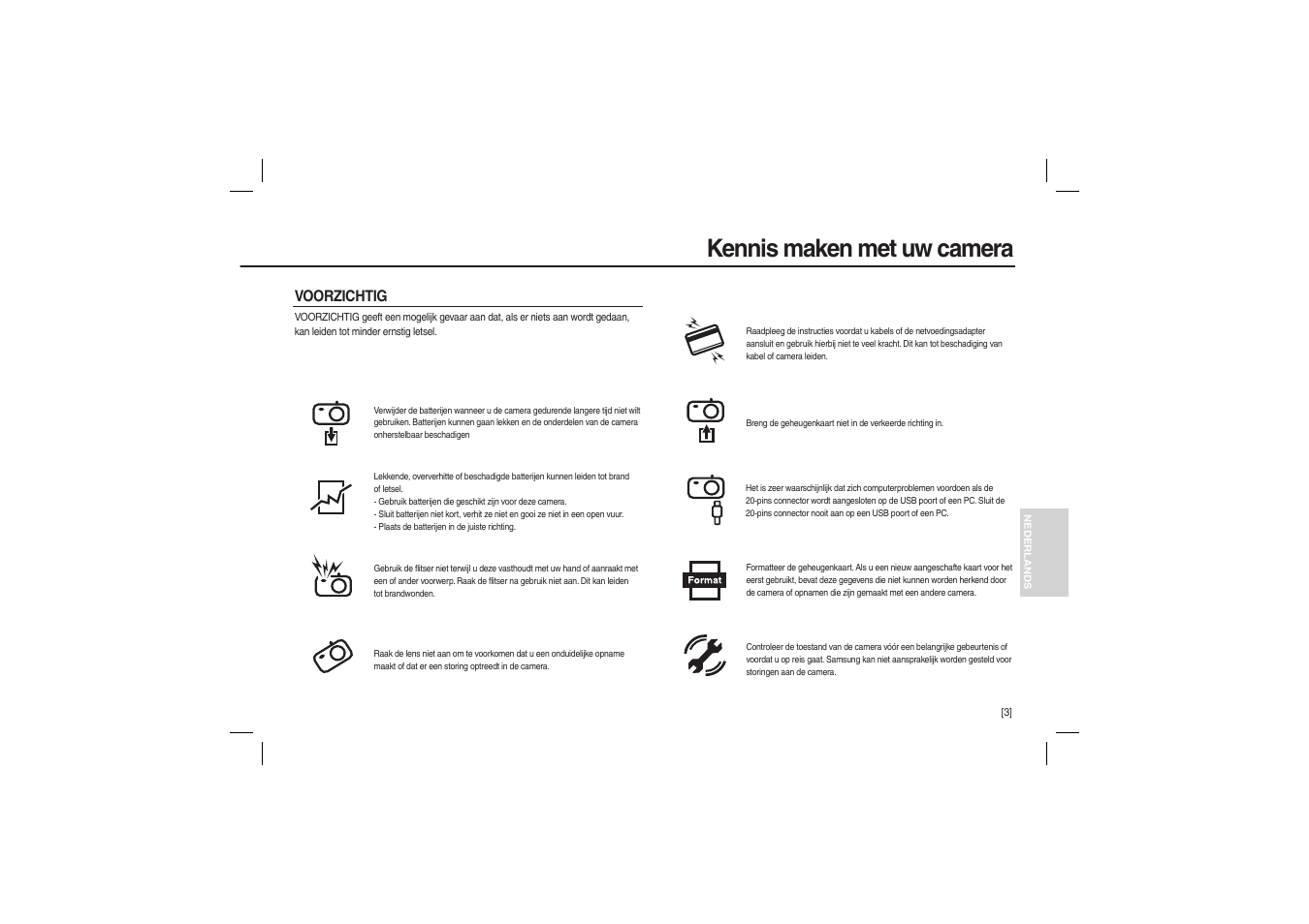 Kennis maken met uw camera, Voorzichtig | Samsung EC-L100ZSBA-US User Manual | Page 84 / 114