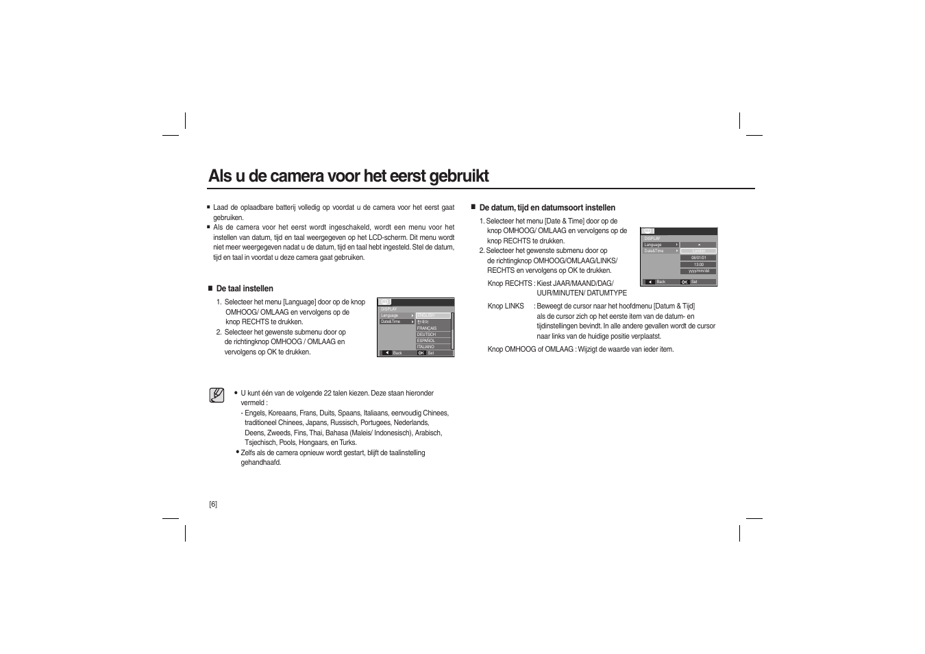 Als u de camera voor het eerst gebruikt | Samsung EC-L100ZSBA-US User Manual | Page 87 / 114