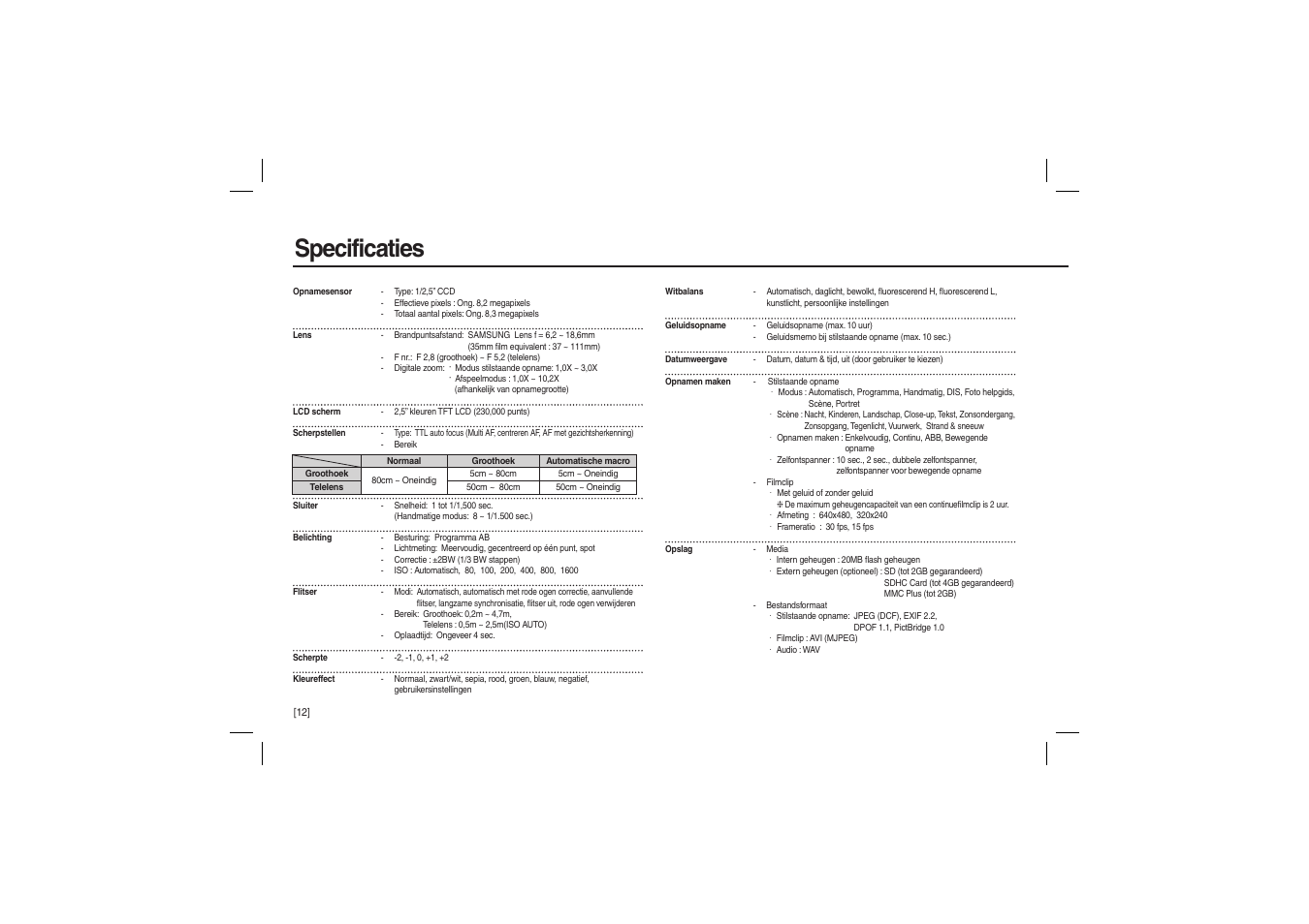 Specificaties | Samsung EC-L100ZSBA-US User Manual | Page 93 / 114