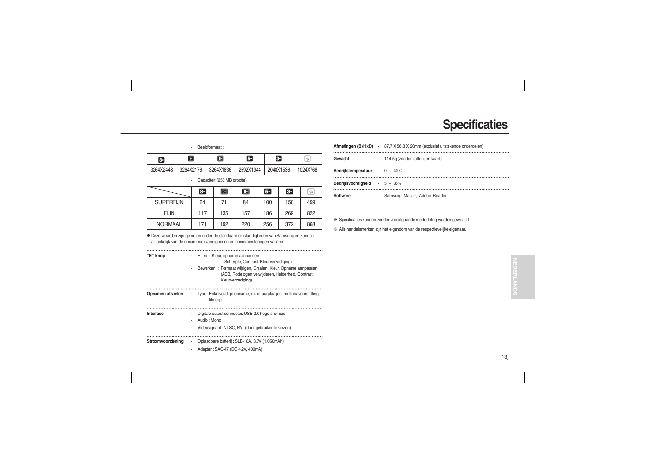 Specificaties | Samsung EC-L100ZSBA-US User Manual | Page 94 / 114