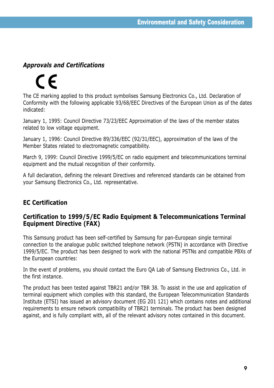 Declaration of conformity (european countries) | Samsung ML-1450-XAX User Manual | Page 10 / 206