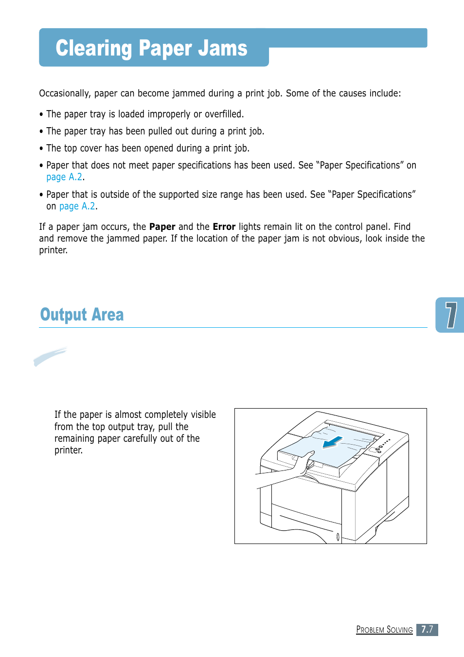 Clearing paper jams, Output area | Samsung ML-1450-XAX User Manual | Page 114 / 206