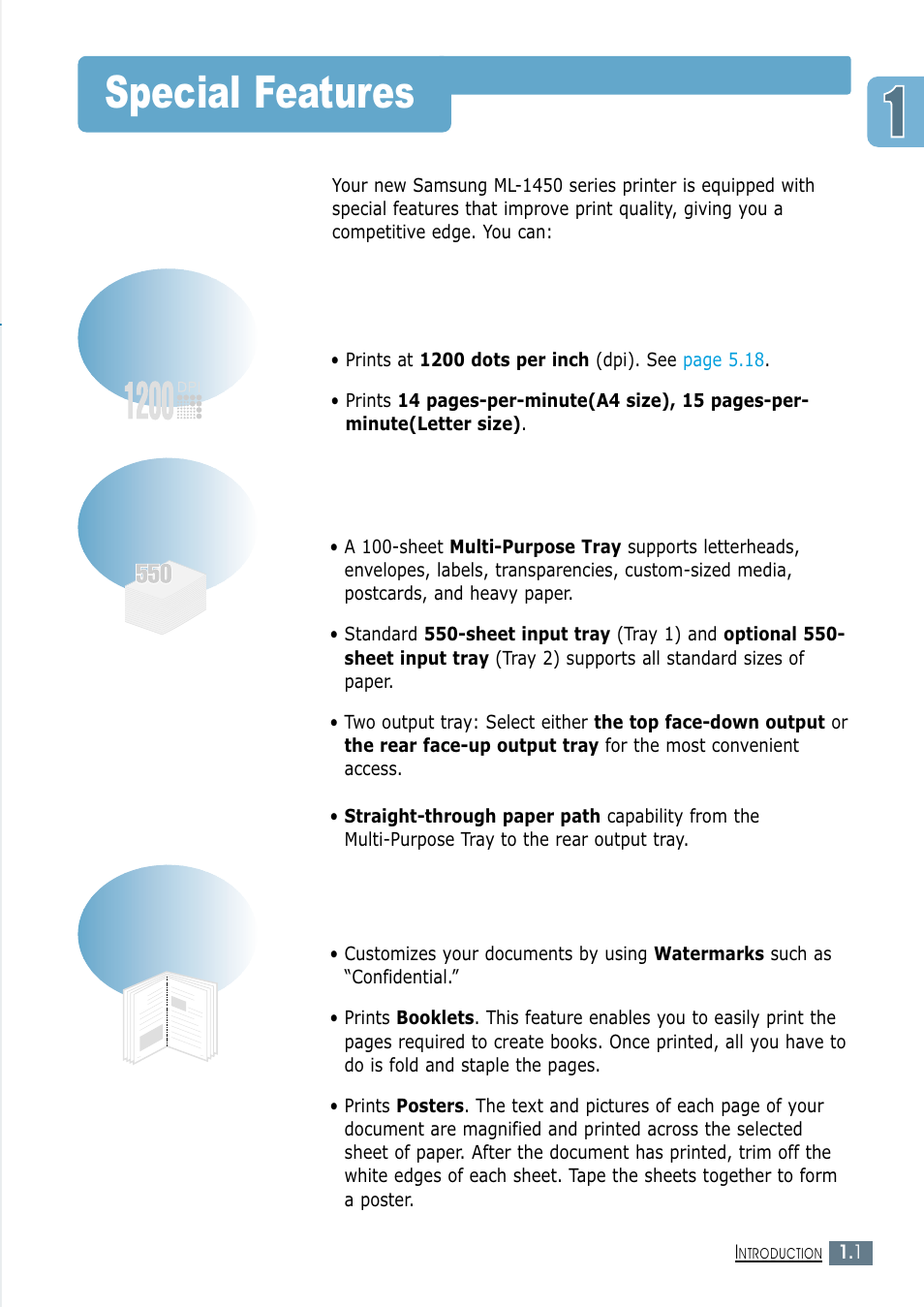 Special features | Samsung ML-1450-XAX User Manual | Page 14 / 206