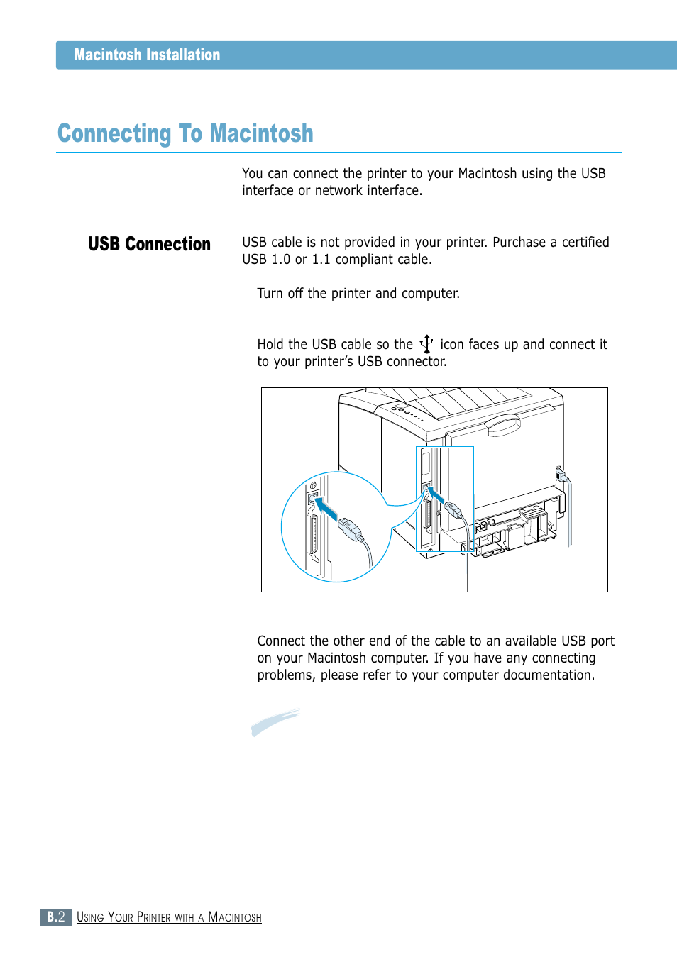 Connecting to macintosh, Usb connection | Samsung ML-1450-XAX User Manual | Page 149 / 206