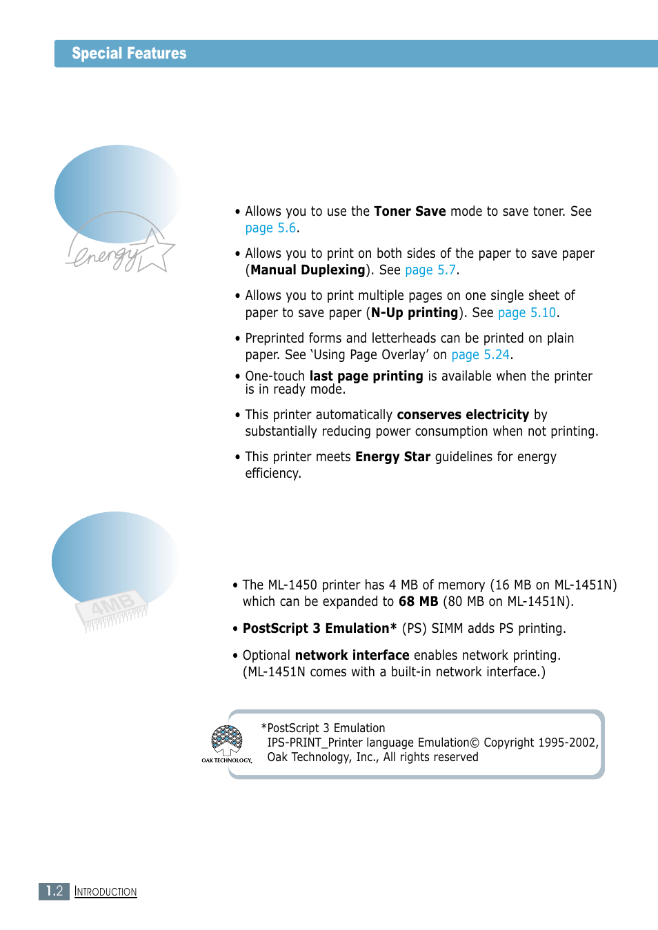 Special features | Samsung ML-1450-XAX User Manual | Page 15 / 206