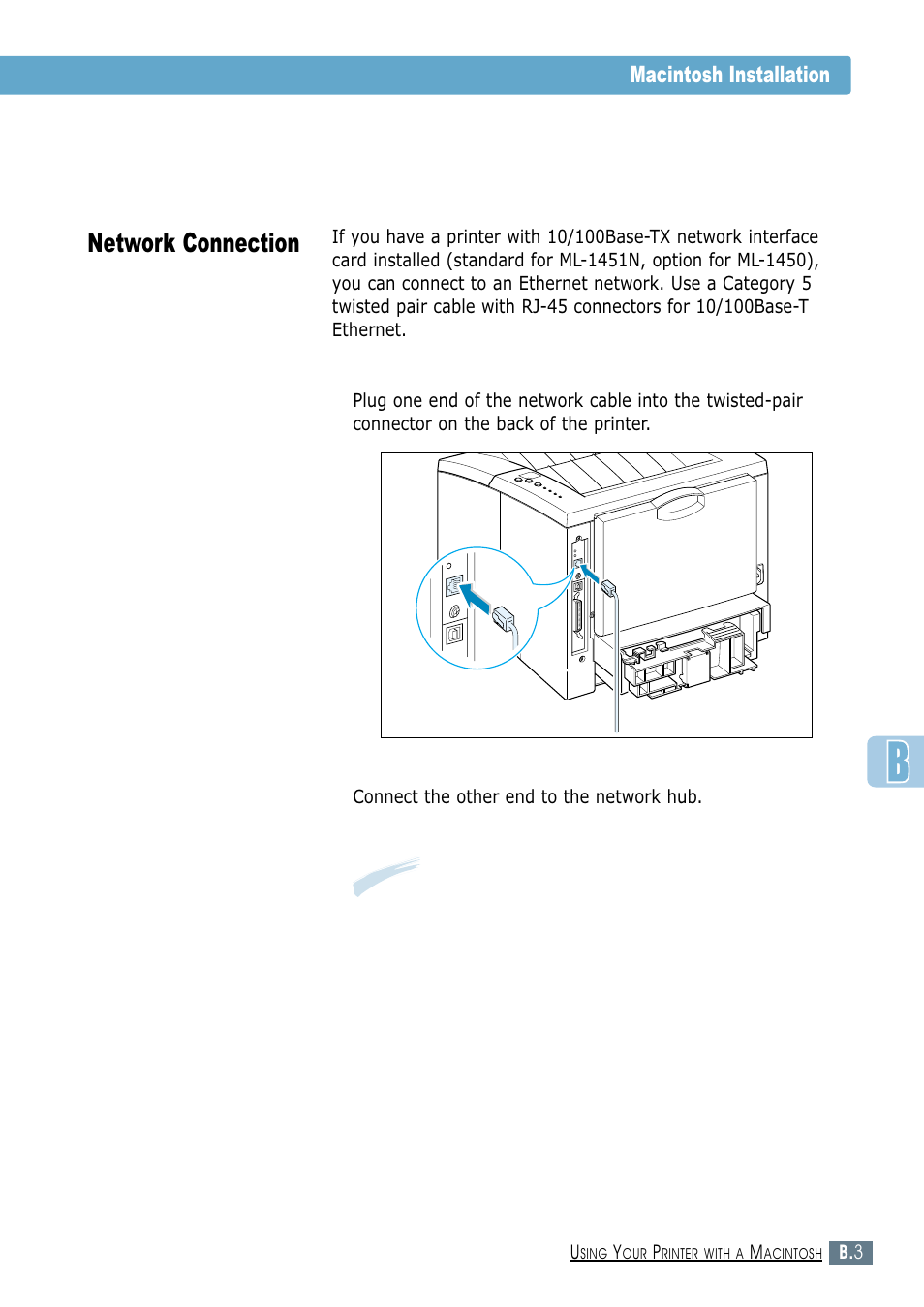 Network connection, Macintosh installation | Samsung ML-1450-XAX User Manual | Page 150 / 206