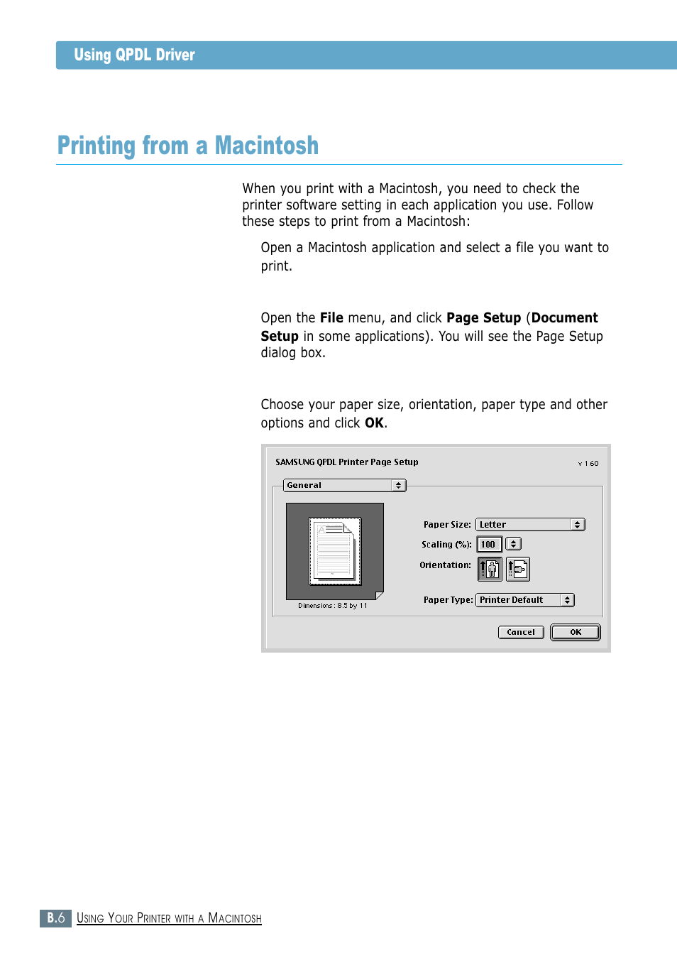 Printing from a macintosh, Using qpdl driver | Samsung ML-1450-XAX User Manual | Page 153 / 206