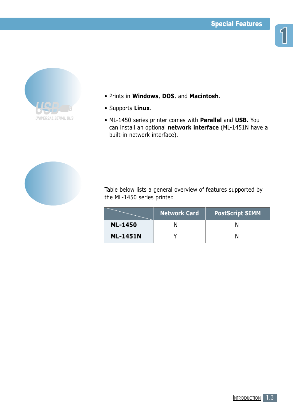 Special features | Samsung ML-1450-XAX User Manual | Page 16 / 206