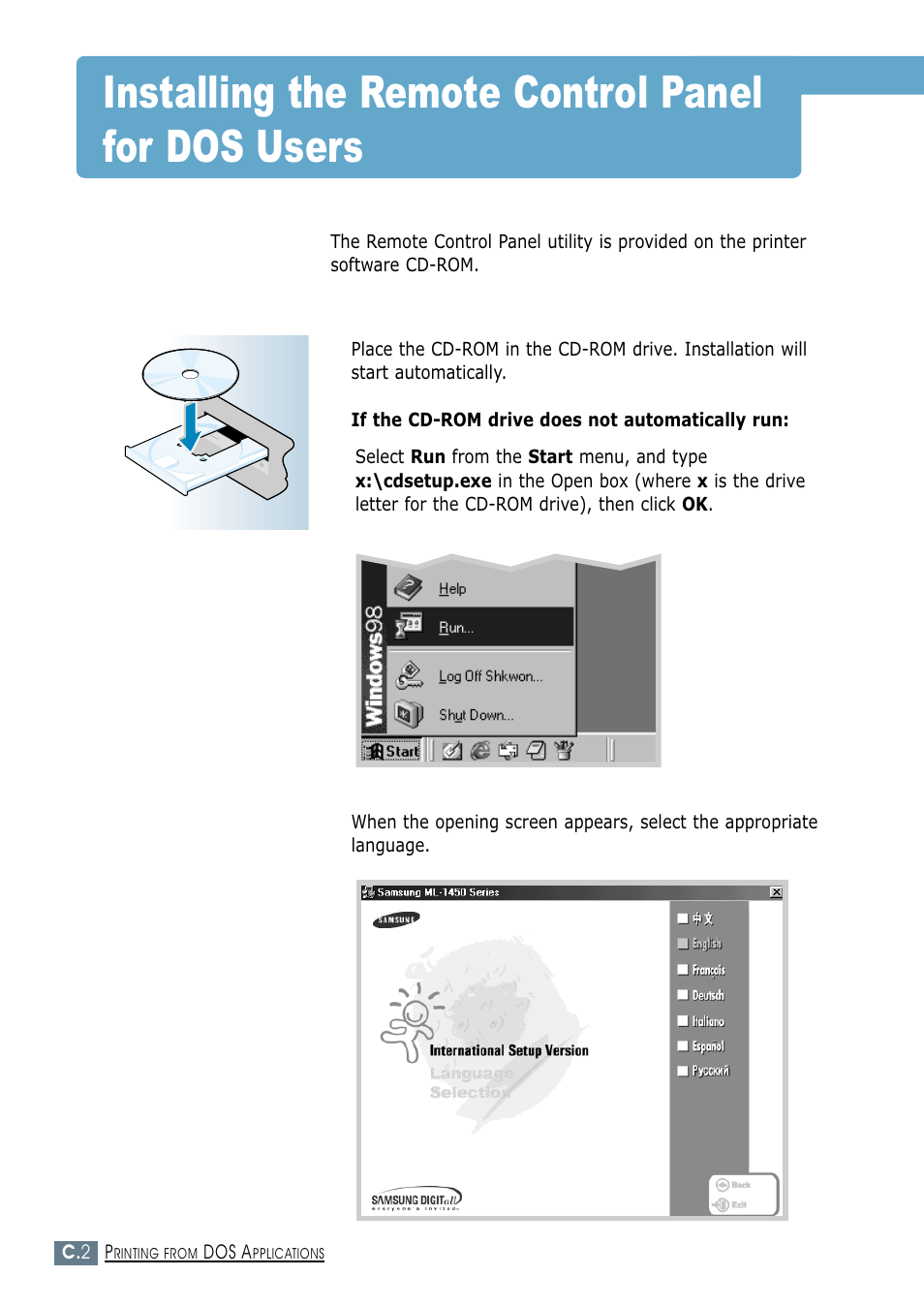 Installing the remote control panel for dos users | Samsung ML-1450-XAX User Manual | Page 163 / 206