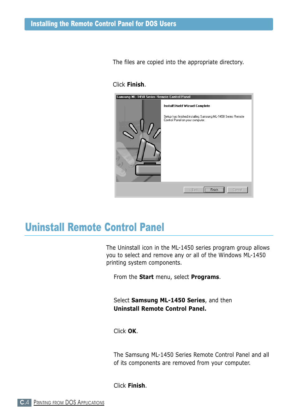 Uninstall remote control panel | Samsung ML-1450-XAX User Manual | Page 165 / 206