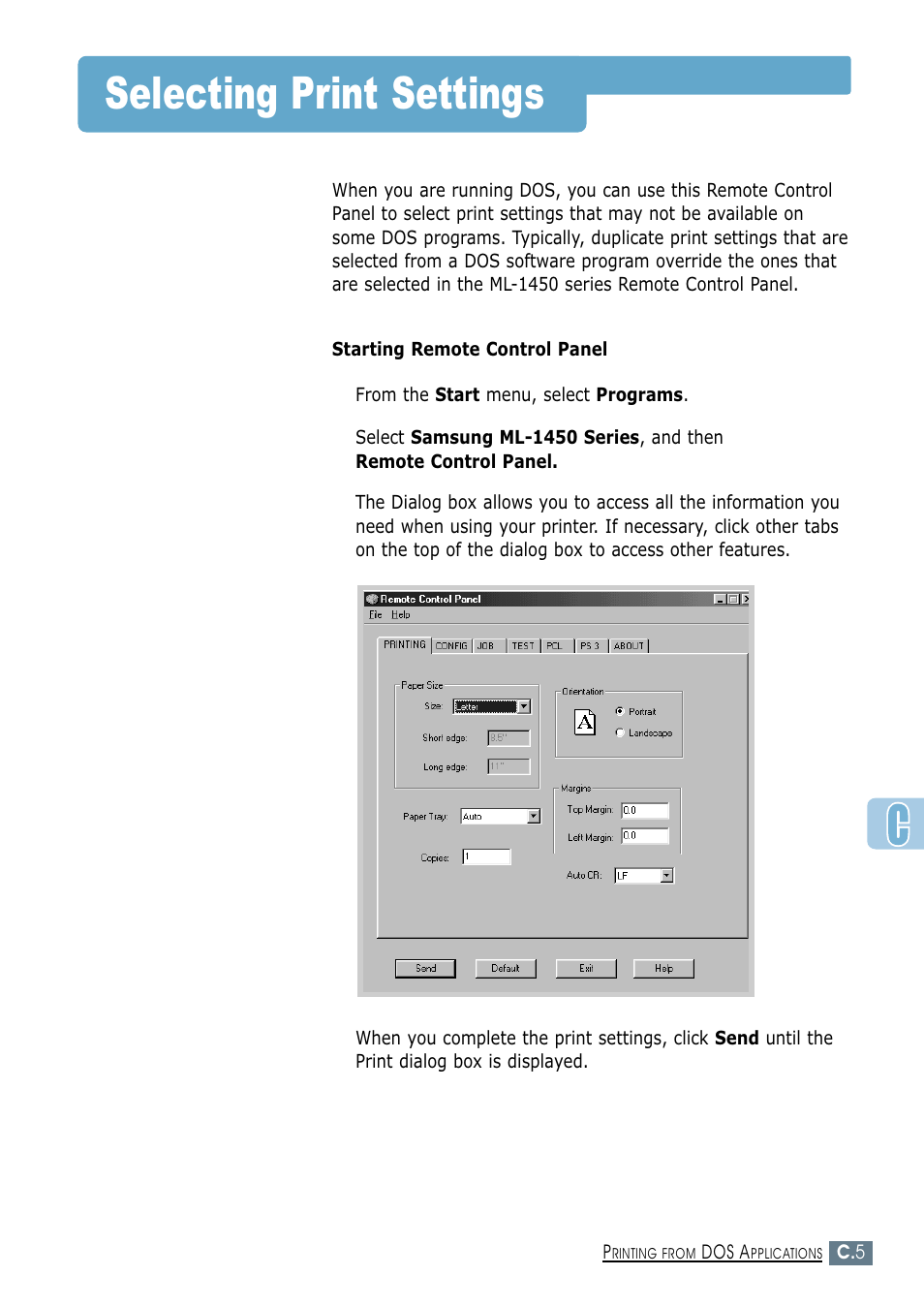 Selecting print settings | Samsung ML-1450-XAX User Manual | Page 166 / 206