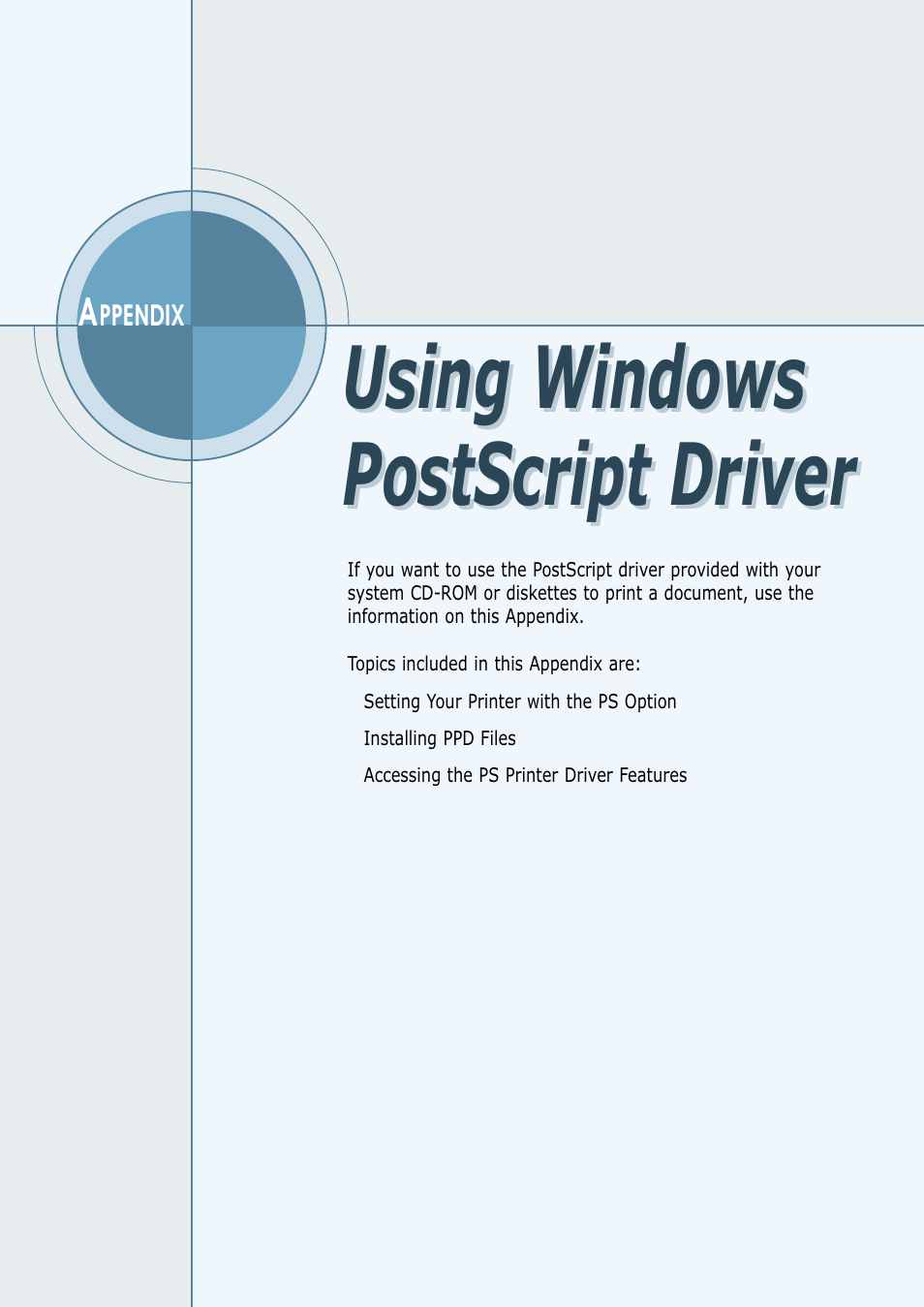 Appendix d using windows postscript driver, Using windows postscript driver, Appendix d | Samsung ML-1450-XAX User Manual | Page 173 / 206