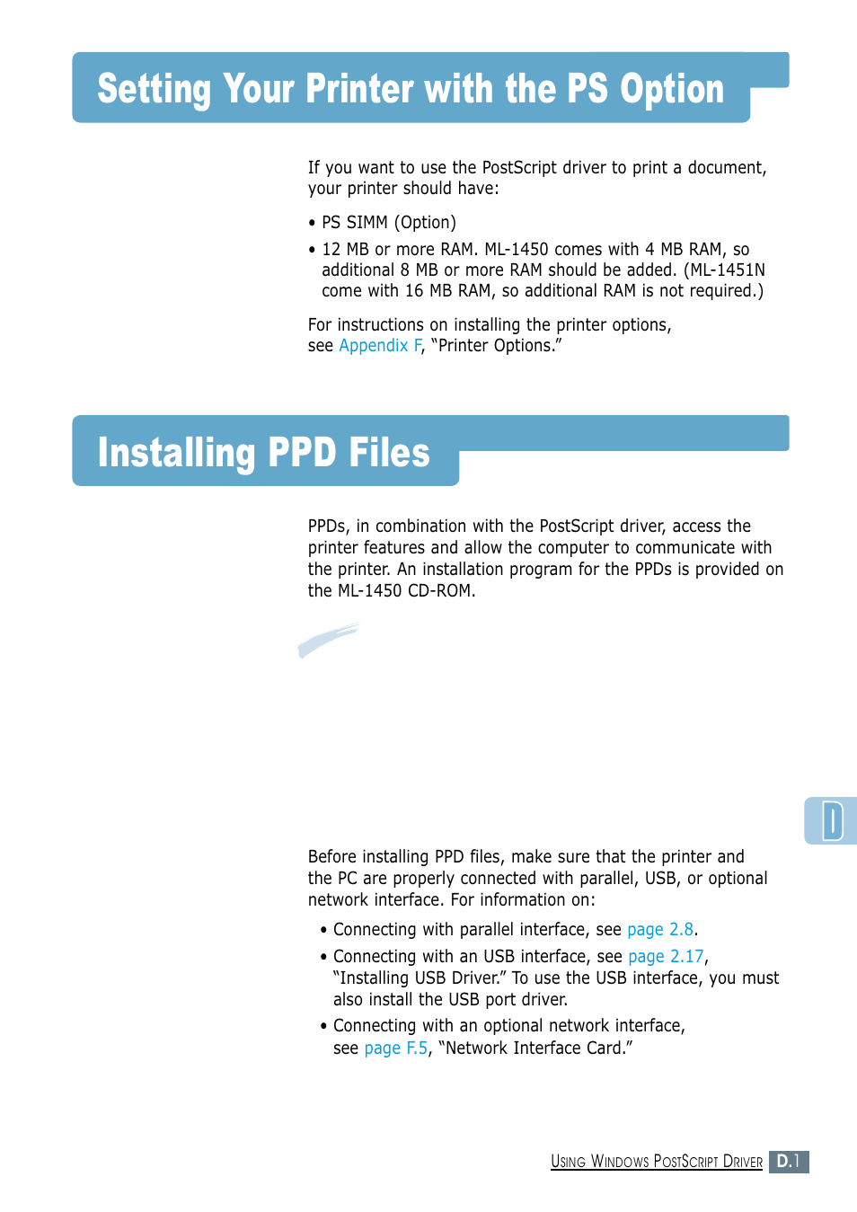 Setting your printer with the ps option, Installing ppd files | Samsung ML-1450-XAX User Manual | Page 174 / 206