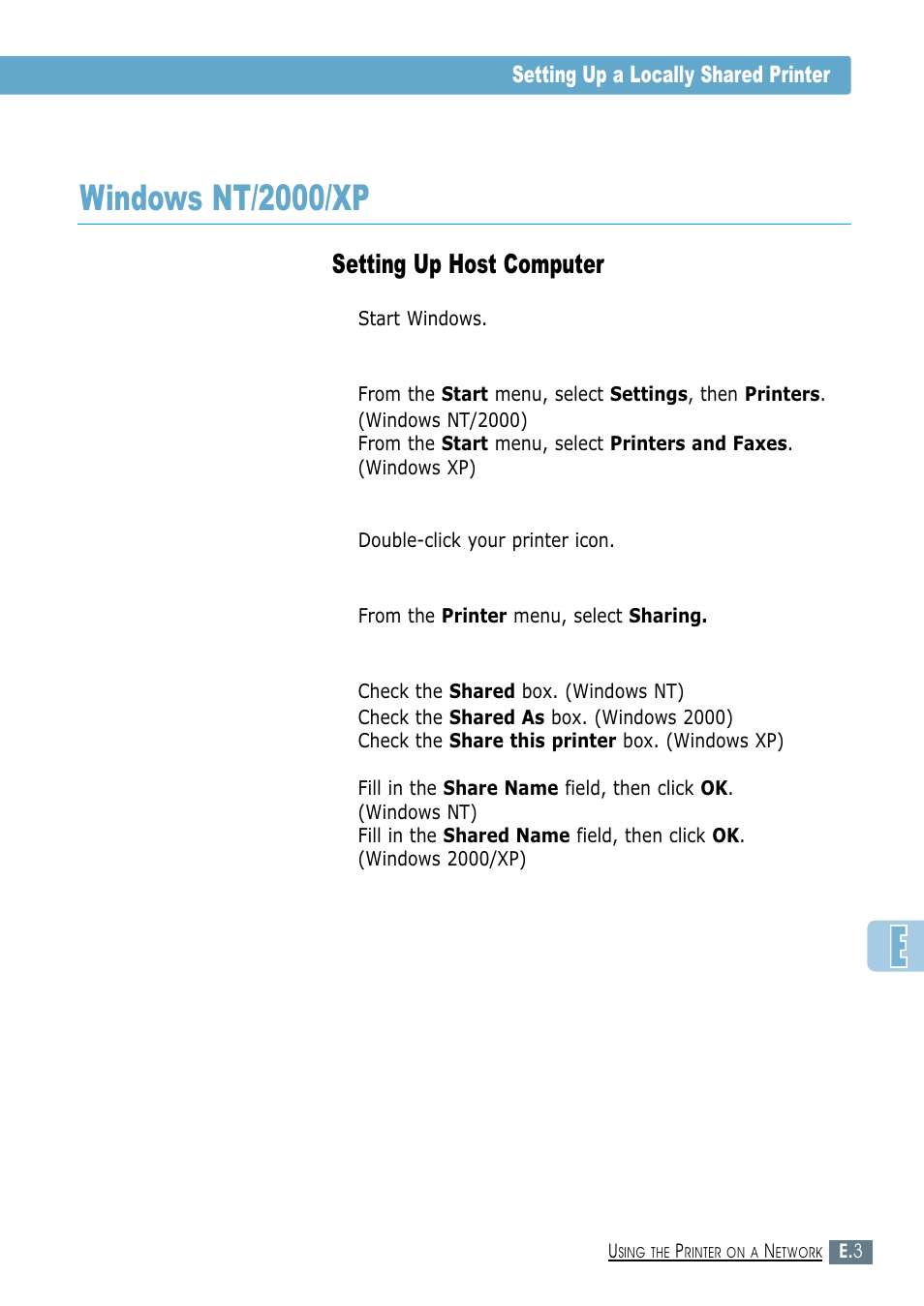 Windows nt/2000/xp, Setting up host computer | Samsung ML-1450-XAX User Manual | Page 186 / 206
