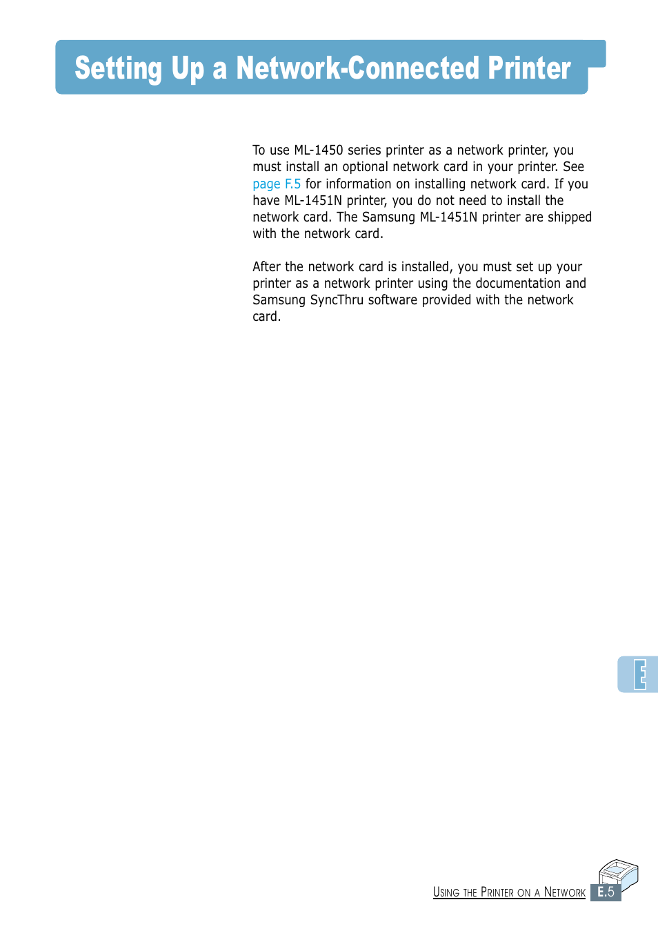 Setting up a network-connected printer | Samsung ML-1450-XAX User Manual | Page 188 / 206