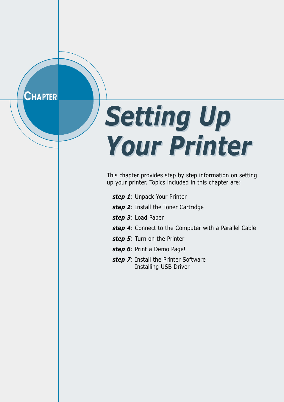 Chapter 2 setting up your printer, Setting up your printer | Samsung ML-1450-XAX User Manual | Page 19 / 206