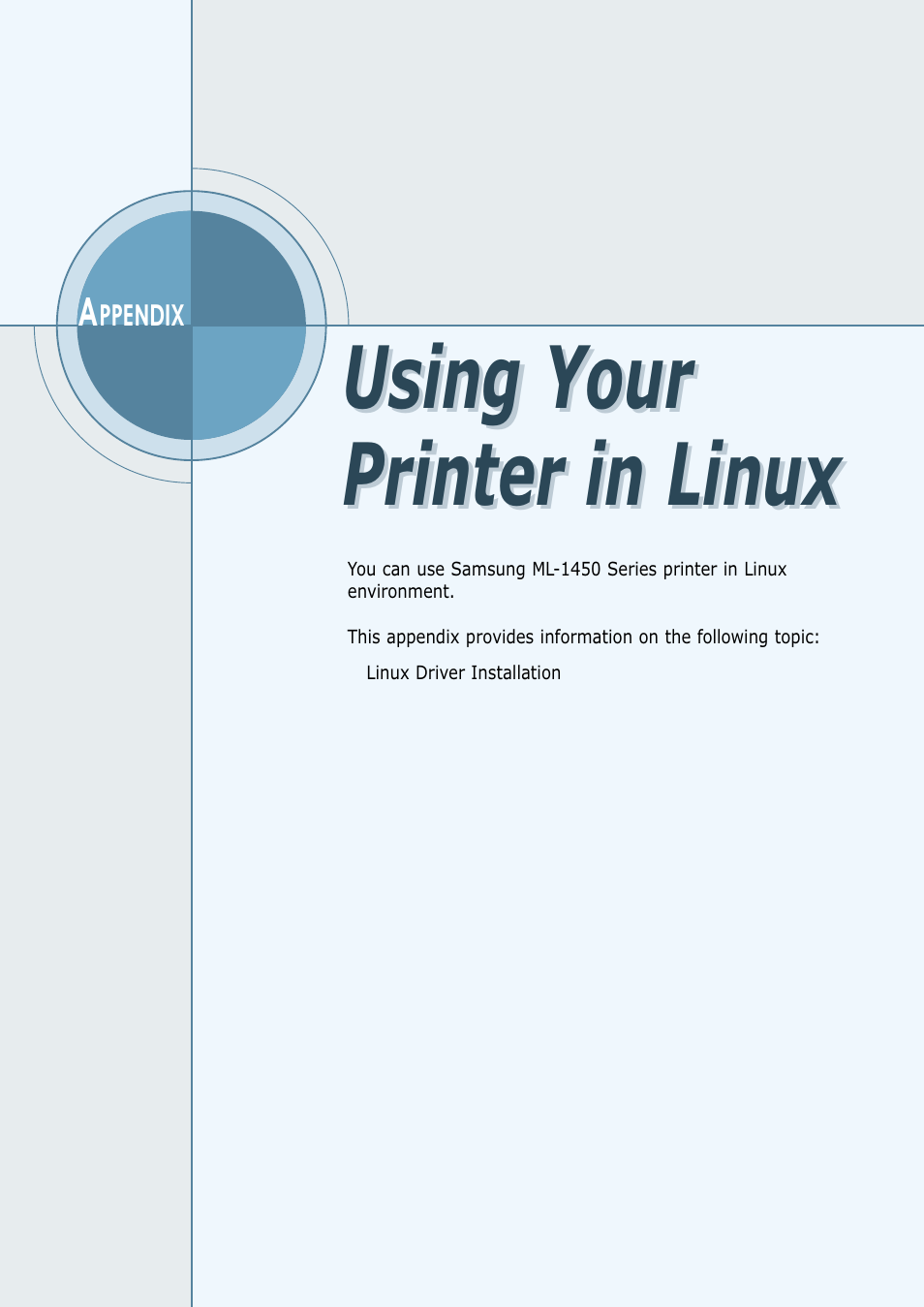 Appendix g using your printer in linux, Using your printer in linux, Appendix g | Samsung ML-1450-XAX User Manual | Page 199 / 206