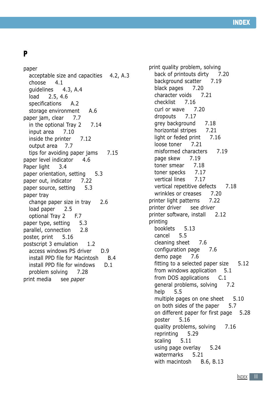 See paper jam, Index | Samsung ML-1450-XAX User Manual | Page 204 / 206