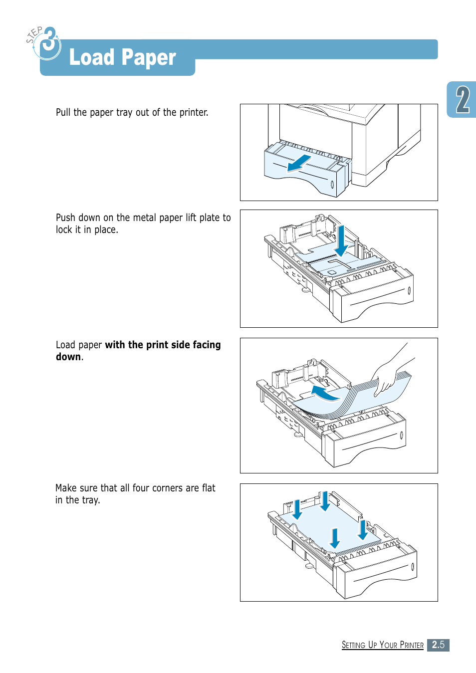 Load paper, Step 3, Step 3 : load paper | Samsung ML-1450-XAX User Manual | Page 24 / 206