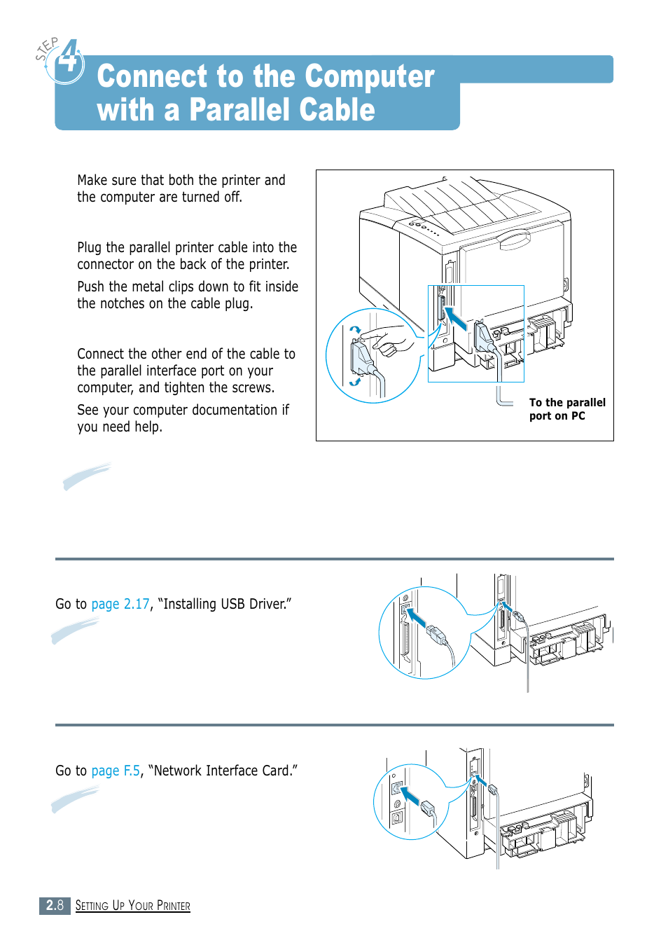 Connect to the computer with a parallel cable, Step 4 | Samsung ML-1450-XAX User Manual | Page 27 / 206