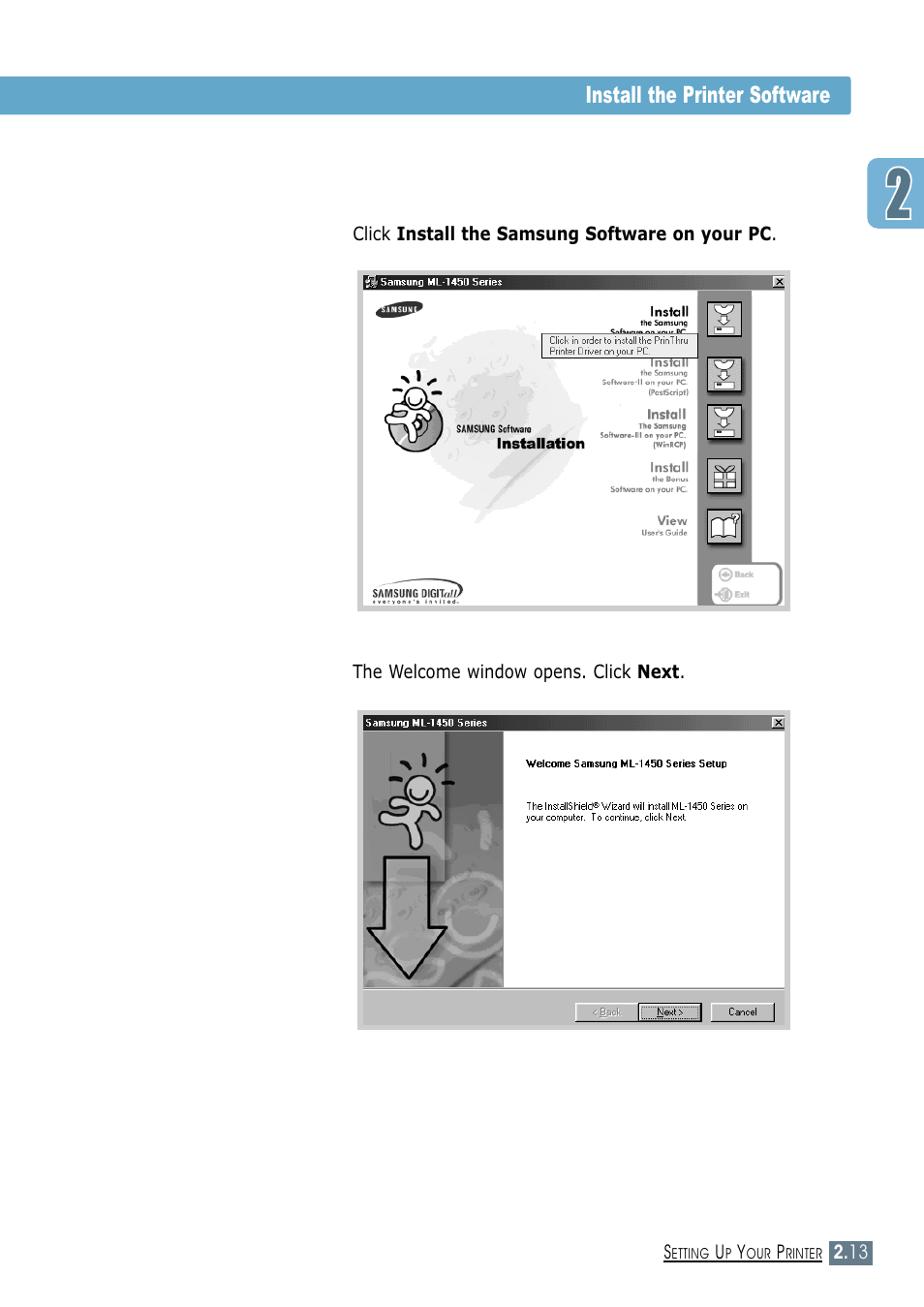 Install the printer software 3 | Samsung ML-1450-XAX User Manual | Page 32 / 206